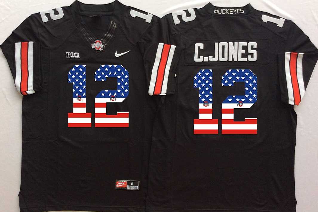 Ohio State Buckeyes #12 C.Jones Black USA Flag College Football Stitched Jersey